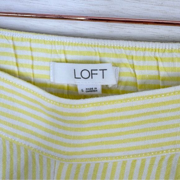 Loft Fluid Linen Blend Striped Wide Leg Crop Pants Yellow White Small Lined - Picture 11 of 16
